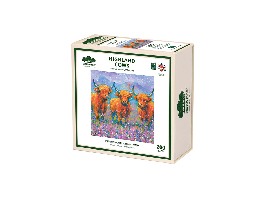 Highland Cows Wooden Jigsaw Puzzle By Emily Ward