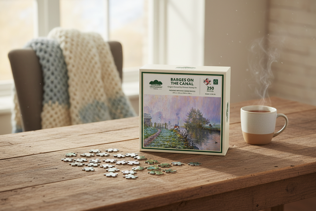 Barges On The Canal Wooden Jigsaw Puzzle