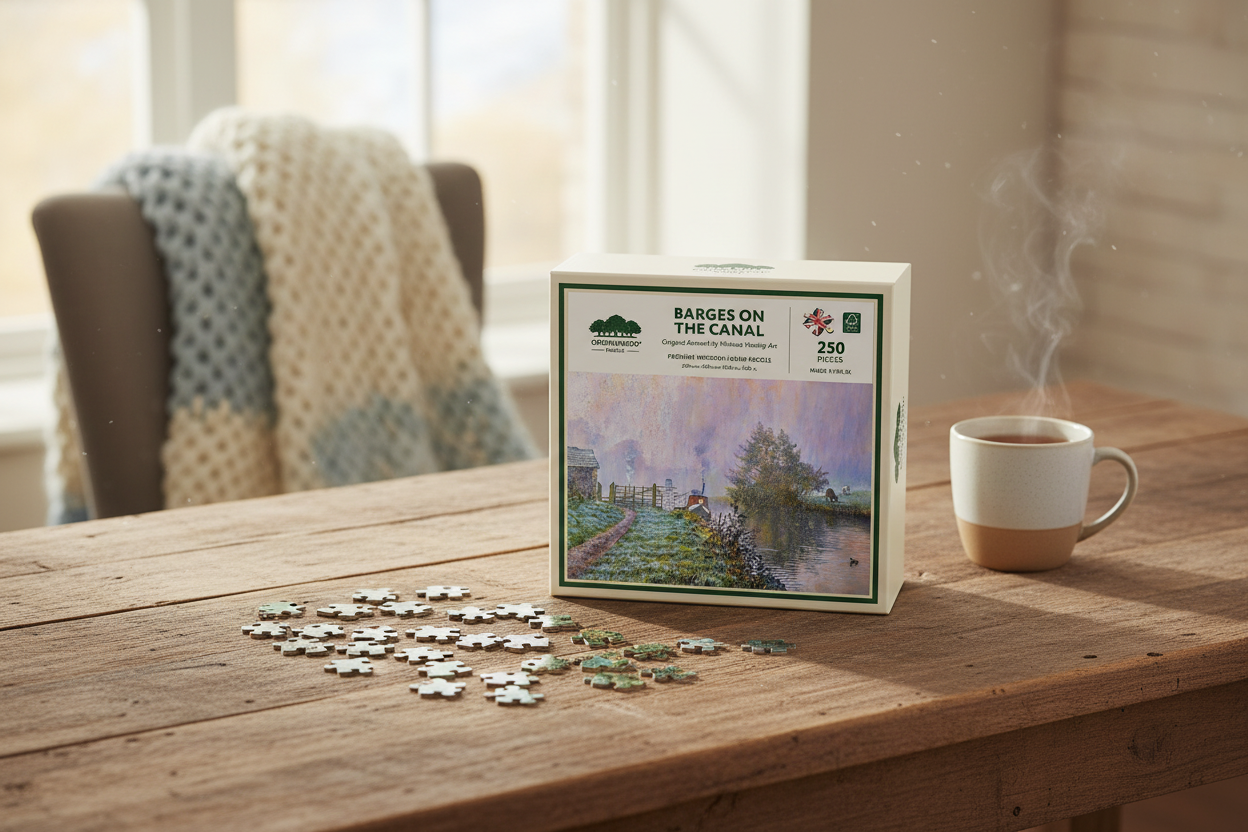 Barges On The Canal Wooden Jigsaw Puzzle