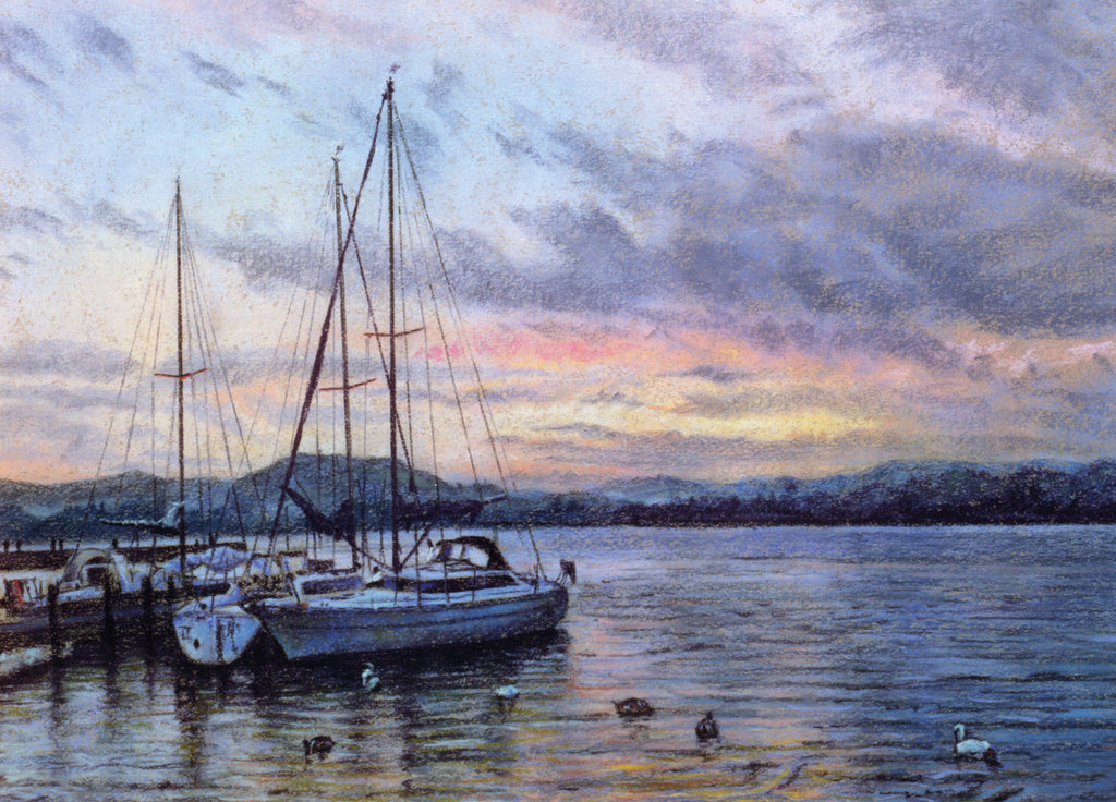Boats At Sunset On Windermere Wooden Jigsaw Puzzle