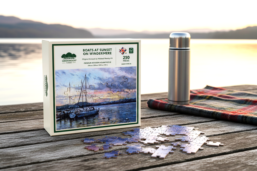 Boats At Sunset On Windermere Wooden Jigsaw Puzzle